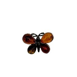 Vintage 925 Sterling Silver Amber Jelly Belly Bubble Butterfly Brooch / Pin